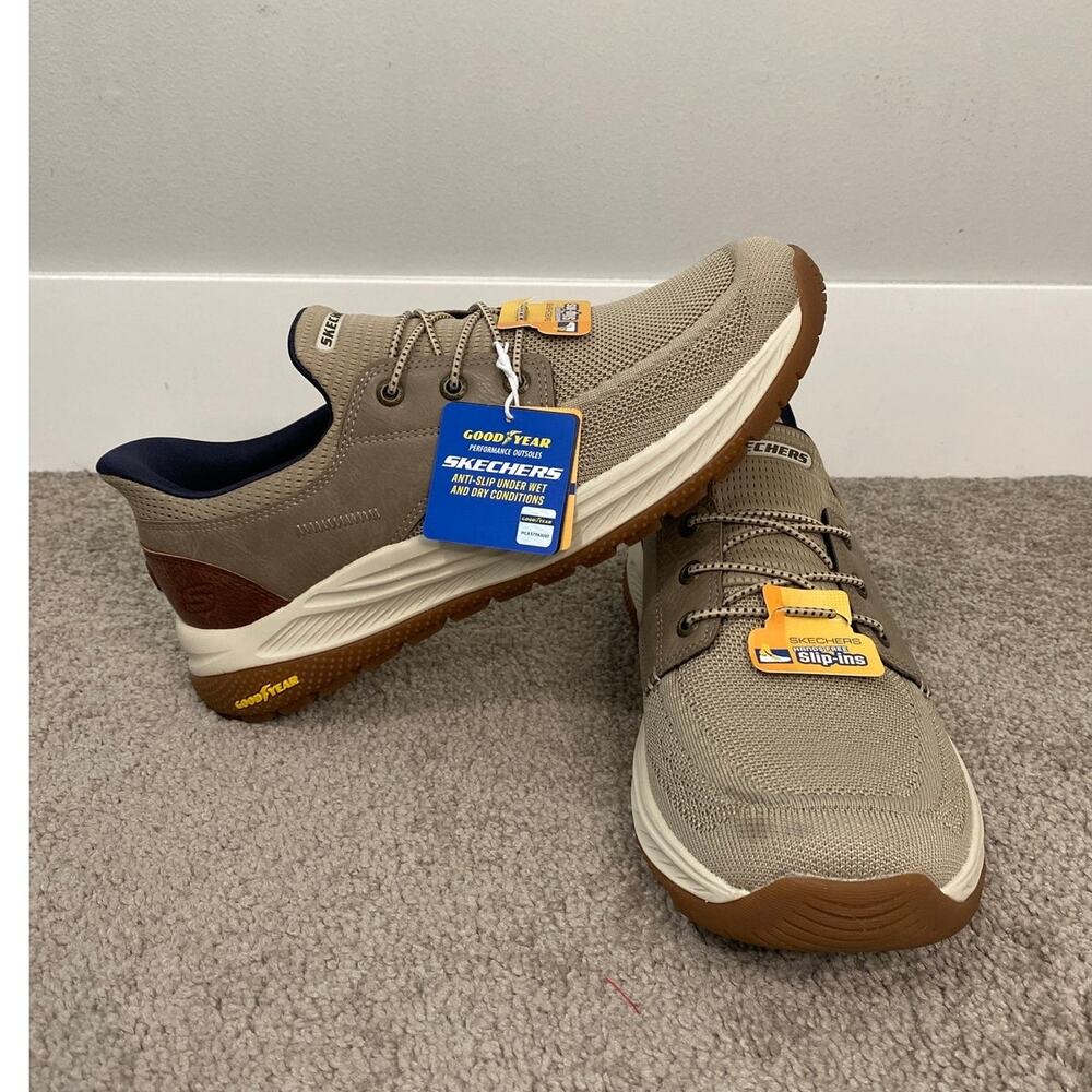 New Skechers Slip-Ins Meroe Alden Taupe Men’s Boat Shoes Size 10